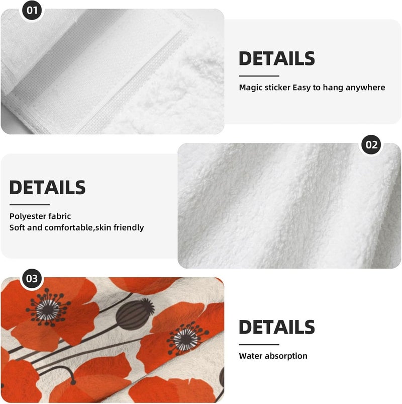 PDDCWAY Hand Towels Poppy Flowers Vintage Hanging Kitchen Towels 2 PCS Absorbent Dish Towel Fast Drying Hanging Tie Towels for Bathroom Home 14x18in - Image 5